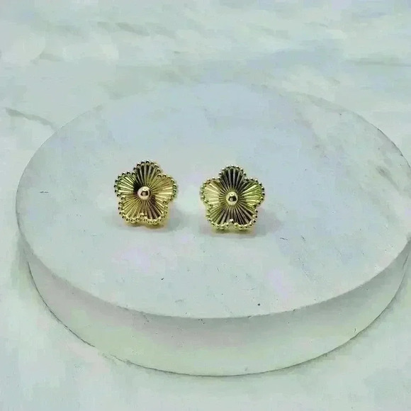 Golden Flower Stud Earrings - Picture 1 of 5